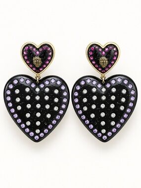 Kurt Geiger London Black Crystal Heart Drop Earrings